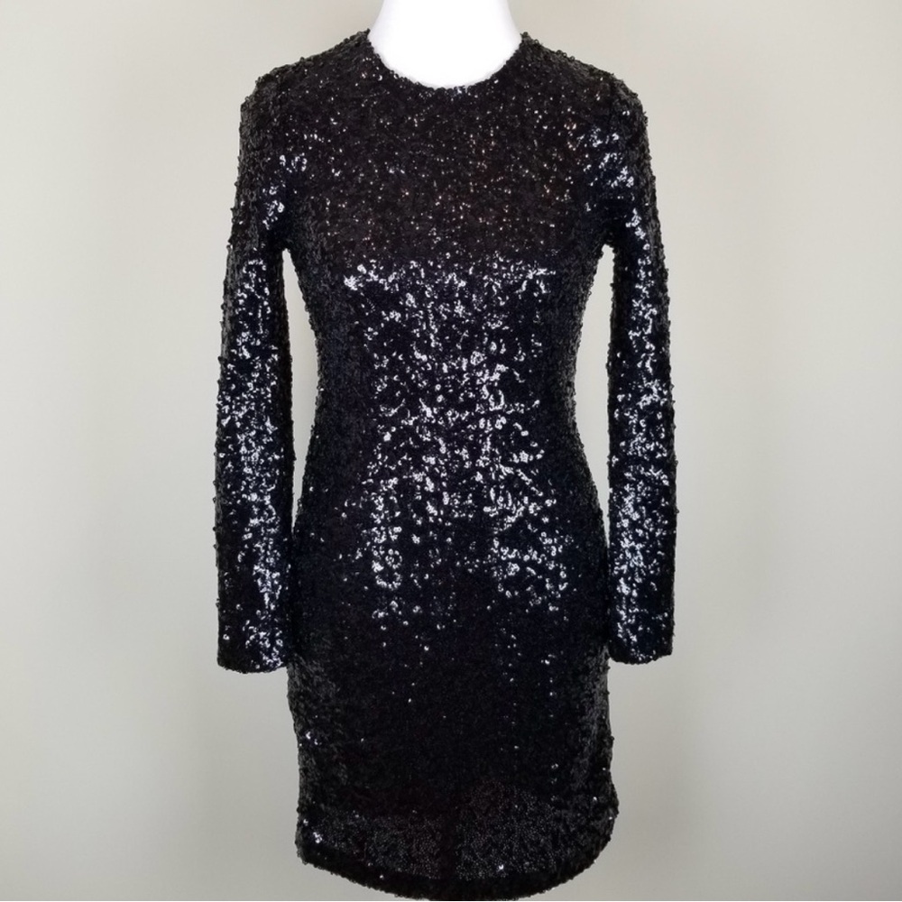 Tory Burch Black Sequin Long Sleeve Cocktail Dress